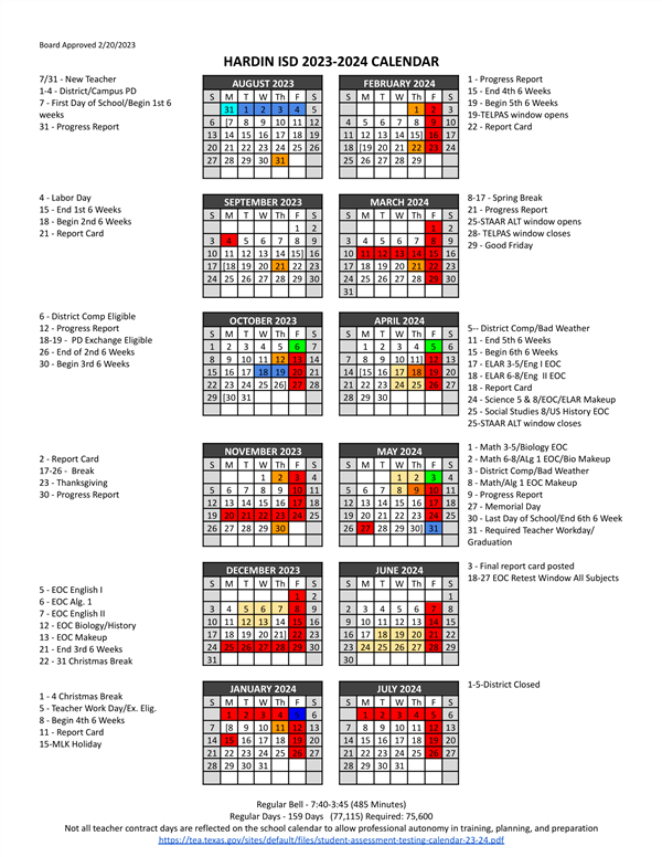 2023 - 2024 HISD Calendar